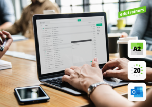 handen werkend op laptop met microsoft 365