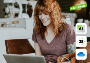 Jonge vrouw werkt op laptop met Microsoft 365