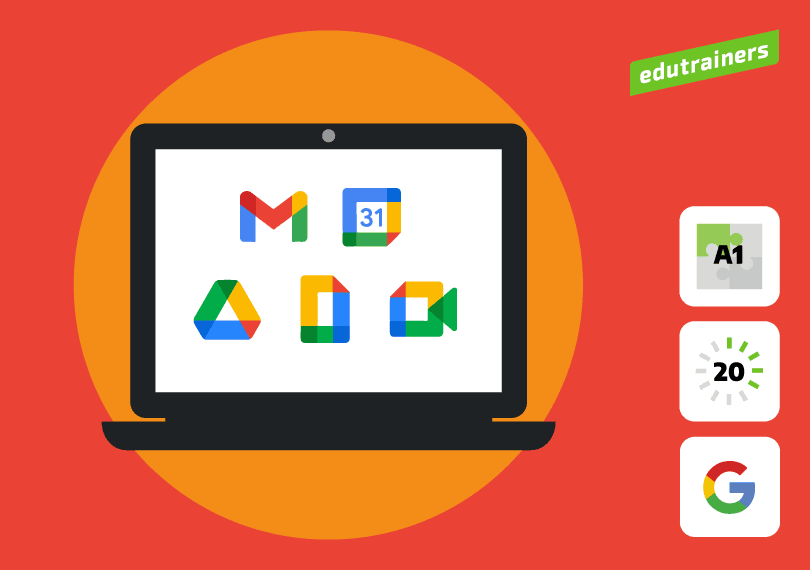 laptop met alle google workspace iconen