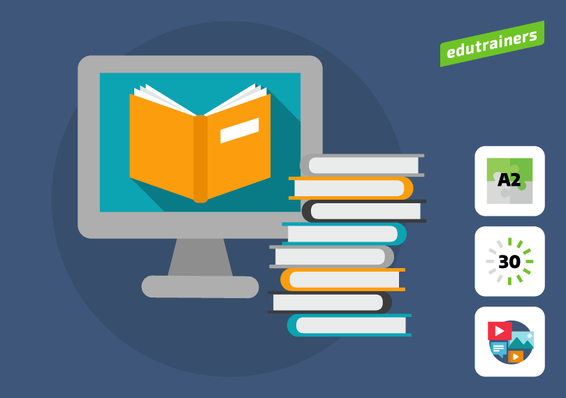 Computer met een boek naast een stapel boeken
