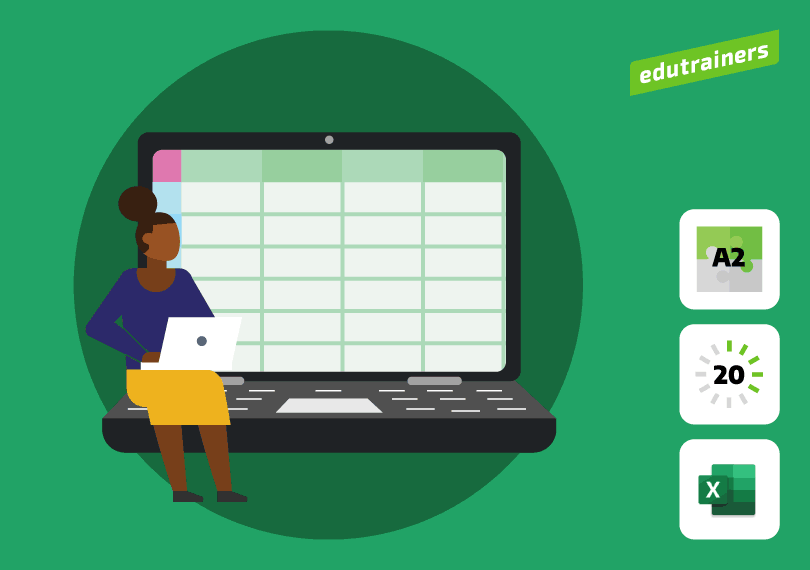vrouw zit op laptop met excel op de achtergrond