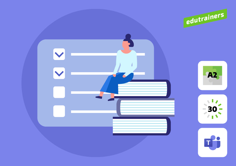 vrouw zit op boeken voor een to do list