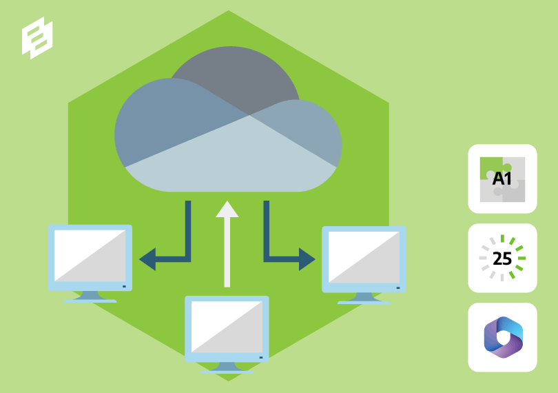 Een wolk gekoppeld aan 3 computers