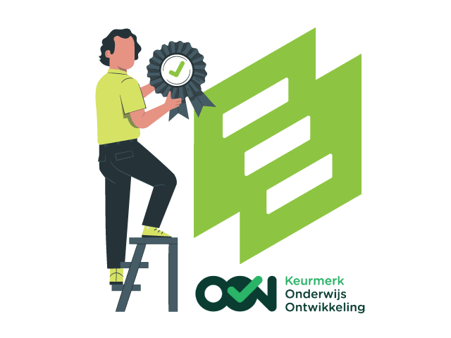 man geeft lintje aan logo