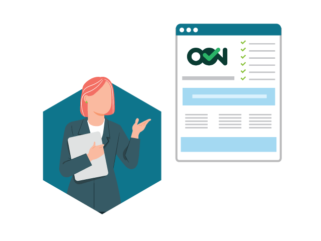 manager wijst webpagina met keurmerk aan
