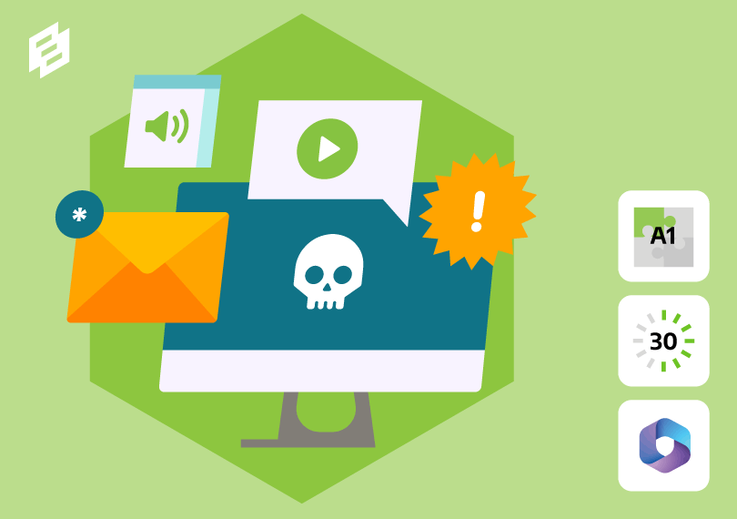 Computer met notificaties en schedel icoon