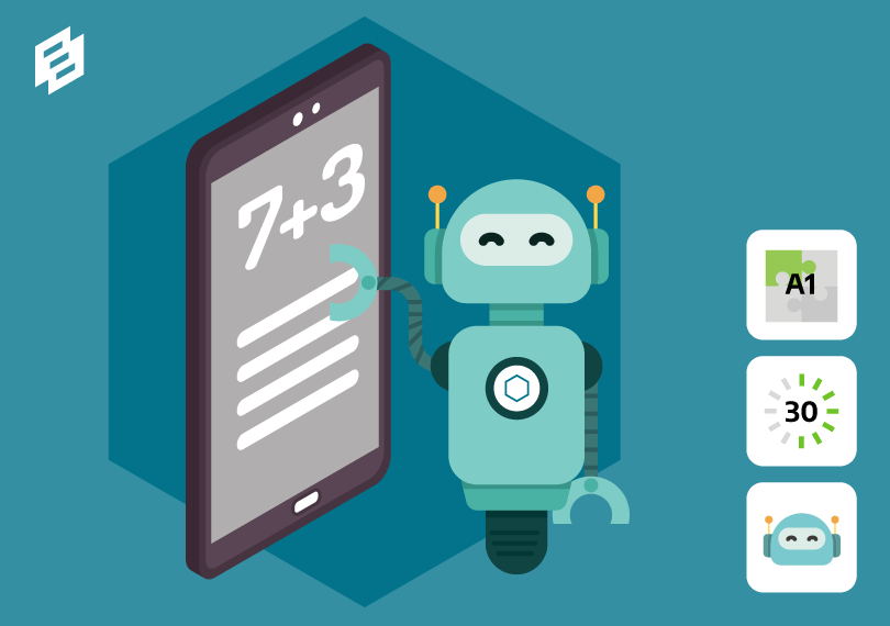 robot met smartphone met som