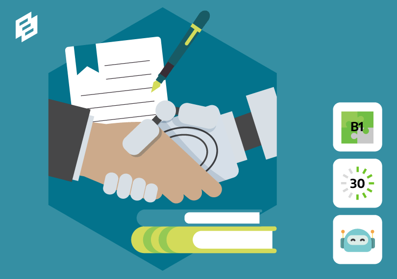 robot en mens schudden handen