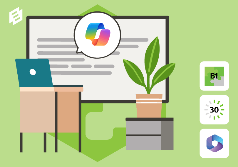 laptop plant en copilot icoon voor whiteboard