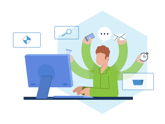 jongen aan computer multi-tasking