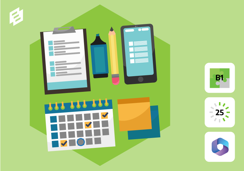 post-its, kalender, smartphone, schrijfmateriaal