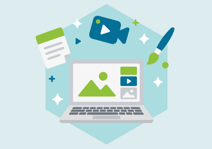 laptop met doc video en penseel icoon